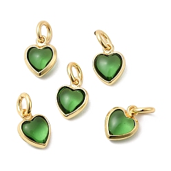 Зеленый Кулон из циркония, сердце прелести, без кадмия и без свинца, стойки покрытие, долговечный, с целью перехода в кольце, реальный 18 k позолоченный, зелёные, 9x7x3.5 мм, отверстие : 3 мм