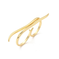 Real 18K Gold Plated Brass Wire Open Cuff Rings, Double Rings, Real 18K Gold Plated, Inner Diameter: 17~17.5mm