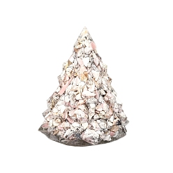White Resin Christmas Tree Display Decoration, with Shell Chips inside Statues for Home Office Decorations, White, 80x80x105mm