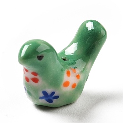 Medium Sea Green Handmade Printed Porcelain Beads, Pigeon, Medium Sea Green, 12.5~13x17~19x7~8.5mm, Hole: 1.5mm