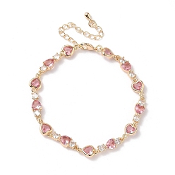 Pink Браслеты из кубического циркония в форме сердца, украшения из латуни для женщин, реальный 18 k позолоченный, розовые, 7 дюйм (17.9 см)