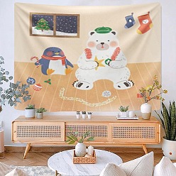Bear Christmas Theme Polyester Wall Hanging Tapestry, for Bedroom Living Room Decoration, Rectangle, Bear, 730x950mm