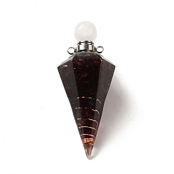 Гранат Подвески для флаконов духов из натурального граната, подвески в виде граненых конусов из смолы с завинчивающейся крышкой из латуни с платиновым покрытием, 46.5~48x19~20x17~18 мм, отверстие : 1.8 мм