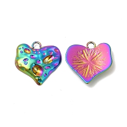 Rainbow Color Ion Plating(IP) 304 Stainless Steel Pendants, Textured, Heart Charm, Rainbow Color, 20x19.5x3mm, Hole: 2.4mm