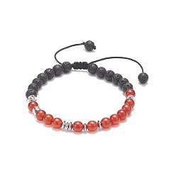 Carnelian Natural Carnelian(Dyed & Heated) & Lava Rock Braided Bead Bracelet, Essential Oil Gemstone Yoga Jewelry for Women, Inner Diameter: 2-1/8~3-1/2 inch(5.4~9.1cm)