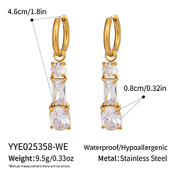 Прозрачный Овал с прямоугольником 304 серьги-кольца из нержавеющей стали, с кубического циркония, реальный 18 k позолоченный, прозрачные, 46x8 мм