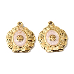 Pink 304 подвески из нержавеющей стали, подвески в форме ракушек, с эмалью, реальный 18 k позолоченный, ионное покрытие (ip), розовые, 23x20x3 мм, отверстие : 1.5 мм
