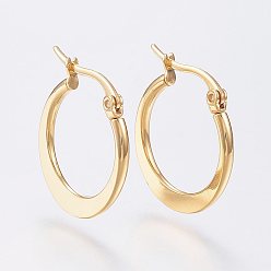 Golden 304 Stainless Steel Hoop Earrings, Hypoallergenic Earrings, Flat Ring Shape, Golden, 19~21x2mm, Pin: 0.7x1mm