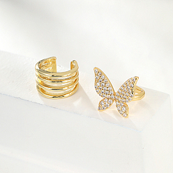 Butterfly Real 18K Gold Plated Brass Cuff Earrings, Cubic Zirconia Asymmetrical Earrings, Butterfly, 12mm