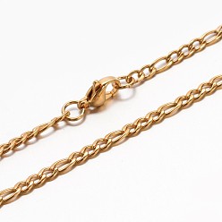 Golden 304 Stainless Steel Mother-Son Figaro Chain Necklaces, with Lobster Claw Clasp, Faceted, Golden, 19.7 inch(50cm)