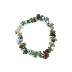 Moss Agate Natural Moss Agate Chips Beaded Stretch Bracelet for Women, 6-3/4~8-5/8 inch(17~22cm)