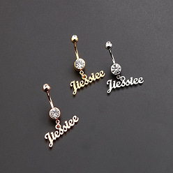 Золотой 316l хирургическая нержавеющая сталь прозрачный кубический цирконий jiessiee буква подвеска колокольчик кольца, золотые, 10 мм, штифты : 1.6 мм