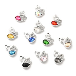 Mixed Color UV Plating Alloy Pendants, with Crystal Rhinestone and Glass, Platinum, Swan Charms, Mixed Color, 19.5x15x5mm, Hole: 1.5mm