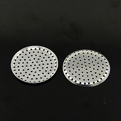Platinum Aluminum Finger Ring/Brooch Sieve Findings, Perforated Disc Settingss, Brooch Findings, Platinum, 35x1mm, Hole: 1mm