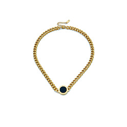 Golden necklace Retro Style Titanium Steel Chunky Chain Bracelet Necklace Set with Roman Coin Pendant