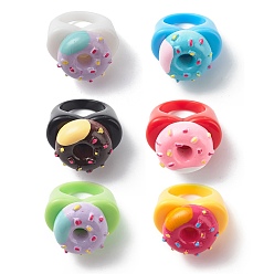 Food Cute 3D Resin Finger Ring, Acrylic Wide Ring for Women Girls, Mixed Color, Food Pattern, US Size 7 1/4(17.5mm)