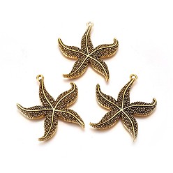 Antique Golden Alloy Pendants, Cadmium Free & Lead Free, Starfish/Sea Stars, Antique Golden, 49x43.5x4.5mm, Hole: 2.5mm