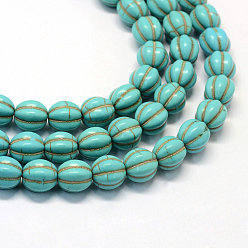 Turquoise Synthetic Turquoise Bead Strands, Dyed, Pumpkin, Turquoise, 9~10x9.5~10mm, Hole: 1mm, about 40pcs/strand, 15.5 inch