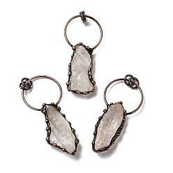 Quartz Crystal Natural Quartz Crystal Big Pendants, Rock Crystal, Nuggets Charms, with Red Copper Plated Brass Findings, Cadmium Free & Lead Free, 64~70x30x13.5~16.5mm, Hole: 6mm