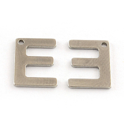 Letter E 201 Stainless Steel Letter Charms, Letter.E, 11x5.5~12x0.5mm, Hole: 1mm