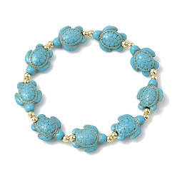 Золотой Браслеты из синтетической бирюзы и немагнитных гематитовых бусин, эластичные, для женщин и мужчин., черепаха, бирюзовые, золотые, внутренний диаметр: 1.89 дюйм (4.8 см)