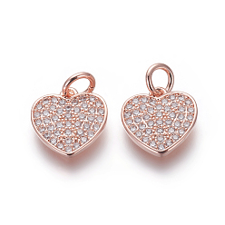 Розовое Золото Брелки из экологически чистой латуни с микропаве и кубическим цирконием, без свинца и без кадмия, прозрачные, сердце, розовое золото , 10.5x10.5x1.5 мм, отверстие : 3 мм