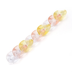 Yellow Transparent Acrylic Handmade Curb Chain, Twisted Chain, Yellow, 30x20.5x6mm, about 39.37 inch(1m)/strand