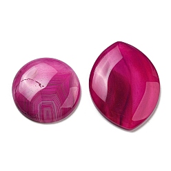 Hot Pink Natural Striped Agate/Banded Agate Cabochons, Flat Round/Horse Eye, Dyed & Heated, Fuchsia, 29.5~41.5x29.5~31x6.5~7mm