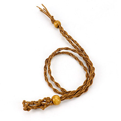 Camel Adjustable Braided Cotton Cord Macrame Pouch Necklace Making, Interchangeable Stone, with Wood Bead, Camel, 27-1/2 inch(700mm)