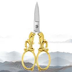 Golden Stainless Steel Scissors, Embroidery Scissors, Sewing Scissors, with Zinc Alloy Handle, Golden, 135x57mm