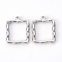 Stainless Steel Color 304 Stainless Steel Open Back Bezel Pendants, For DIY UV Resin, Epoxy Resin, Pressed Flower Jewelry, Square, Stainless Steel Color, 25.5x20.5x3mm, Hole: 1.8mm