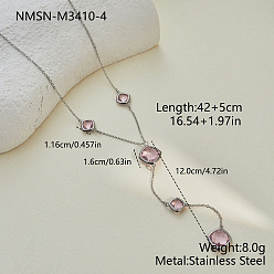 Pink 304 Длинные колье-подвески из нержавеющей стали с ромбовидным узором и стеклянными элементами в форме буквы Y для женщин, цвет нержавеющей стали, розовые, 16.54 дюйм (42 см)