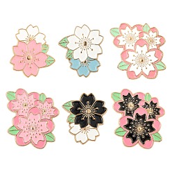 Mixed Color 6Pcs 6 Style Creative Zinc Alloy Brooches, Enamel Pin, with Iron Butterfly Clutches or Rubber Clutches, Flower, Golden, Mixed Color, 23.5~30x25~27mm, Pin: 1mm, 1pc/style