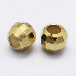 Golden 925 Sterling Silver Beads Spacer, Faceted, Round, Golden, 6x5mm, Hole: 3mm