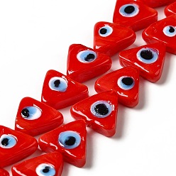 Red Evil Eye Handmade Lampwork Beads Strands, Triangle, Red, 10~12x13~13.5x3.5~4mm, Hole: 1.2mm, about 36pcs/strand, 16.42 inch(41.7cm)
