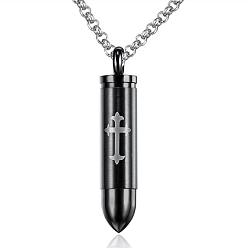 Black Titanium Steel Bullet with Cross Pendant Necklace, Black, 21.65 inch(55cm)
