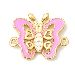 Бледно-Розовый Латунные эмалированные полые подвески-коннекторы в виде насекомых, ссылки бабочки, долговечный, без кадмия и без свинца, стойки покрытие, реальный 18 k позолоченный, розовый жемчуг, 18x22.5x3.5 мм, отверстие : 1.6 мм