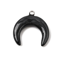Black 304 Stainless Steel with Enamel Pendants, Double Horn/Crescent Moon Charms, Stainless Steel Color, Black, 19x18.5x4mm, Hole: 1.6mm