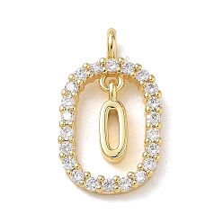 Настоящее золото 18K Латунные микропаве прозрачные подвески с фианитом, овал с подвесками в виде буквы О, стойки покрытие, долговечный, без кадмия и без свинца, реальный 18 k позолоченный, 18.5x11x3.8 мм, отверстие : 1.8 мм