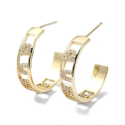 Golden Hollow Word Brass Micro Pave Cubic Zirconia Stud Earrings, Half Hoop Earrings, Long-Lasting Plated, Golden, 22x5.5mm