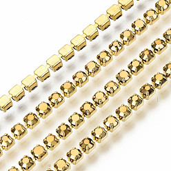 Golden Electroplate Brass Rhinestone Strass Chains, Rhinestone Cup Chains, with Spool, Golden, Golden, SS6.5(2~2.1mm), 2~2.1mm, about 10yards/roll(9.14m/roll)