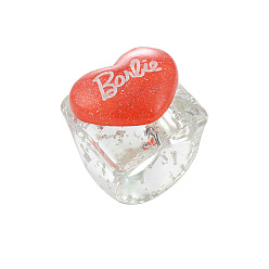 Style 2, orange-red Chic Acrylic Ring with Heart-shaped Resin and Macaron Letter Design for Women's Fashion Accessories
