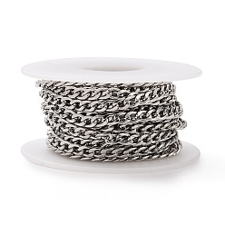 Stainless Steel Color 304 Stainless Steel Curb Chains, Twisted Chain, with Spool, Unwelded, Stainless Steel Color, 6.5x4.5mm, about 16.40 Feet(5m)/Roll