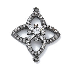 Черный Цвет Металла Стойка покрытие латунь прозрачный кубический цирконий цветок соединительные подвески, долговечный, без кадмия и без свинца, металлический черный , 29.5x24.5x4.5 мм, отверстие : 1.2 мм