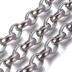 Stainless Steel Color 304 Stainless Steel Rolo Chains, Belcher Chains, Unwelded, Stainless Steel Color, 13x10x4mm