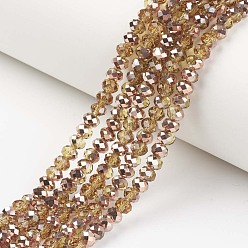 Pérou Plaquent verre transparent perles brins, la moitié du cuivre plaqué, facette, rondelle, Pérou, 3.5x3mm, Trou: 0.4mm, Environ 123~127 pcs/chapelet, 13.7~14.1 pouce (35~36 cm)