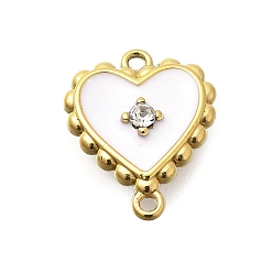Белый 304 подвески-сердечки из нержавеющей стали с эмалью, с кристально горный хрусталь, ионное покрытие (ip), реальный 14 k позолоченный, белые, 12.5x10x3 мм, отверстие : 1 мм