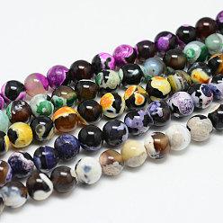 Mixed Color Dyed Natural Fire Crackle Agate Beads Strands, Round, Mixed Color, 10mm, Hole: 1mm, about 38pcs/strand, 14.37 inch