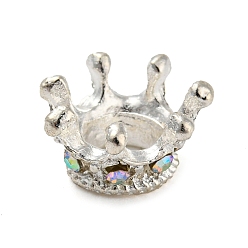 Серебро Цинковый сплав европейского бисера, со стразами, бусины с большим отверстием, корона, серебряные, 11.5~12x6 мм, отверстие : 5.5 мм