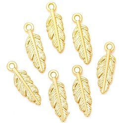Golden Alloy Pendants, Feather, Golden, 15x5mm